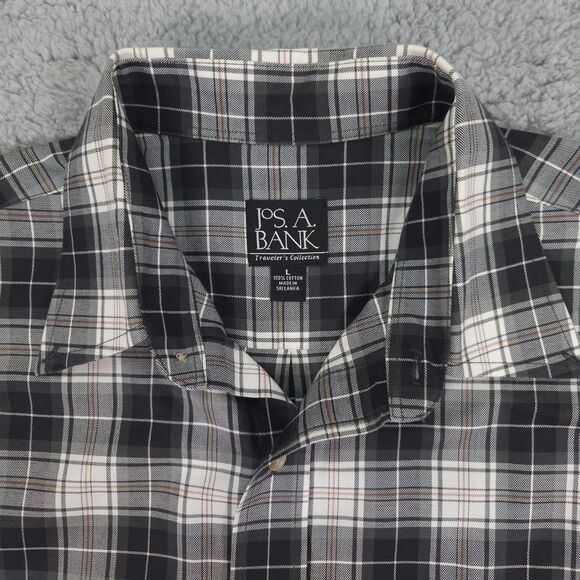 Jos A Bank Traveler Button Down Shirt Mens Large Olive Green Plaid Long Sleeve - Picture 6 of 15
